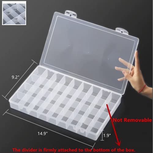 3PCS 36 Grids Large Plastic Organizer Box with Dividers, Compartment Organizer Box for Nail Accessories/Screw/Sewing Arts and Oil Paint, Bead Storage Containers 14.9 Inch x 9.2 Inch x 1.9 Inch (Clear) - size: 3PCS 36Grids