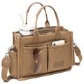 ZHMO Canvas Tote Bag for Women,Women's Bags Crossbody Bags Work Laptop Tote Bag Large Handbags Purse for Travel Nurse Teacher - color: New Upgrade Brown With Compartments and Side Cup Holders