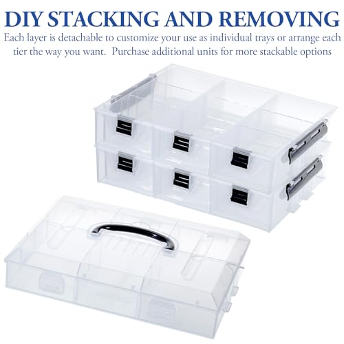 MyGift 11 Inch Clear Plastic Storage Box Container, Arts and Crafts Sewing Supplies Organizer Case with Black Accents, 24 Customizable Compartments, and 6 Drawers with Removable Dividers - color: Black