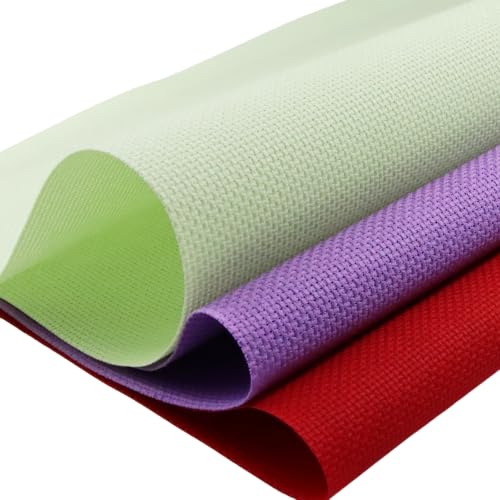 KCS 3 pc of 15" x 18"(38cmx45cm) Counted Cross Stitch Cotton Aida Cloth Needlework Rolled Fabric Box,14CT,Light Green+Lavender+Red - color: Light Green+lavender+red, size: 14CT