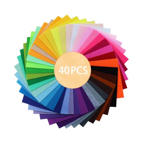 40 Pcs Felt Fabric Sheet, 6"x6" Assorted Color Felt Fabric Sheets