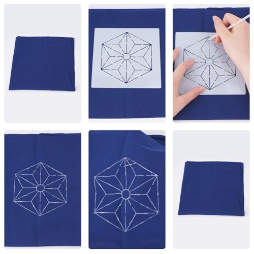FREEBLOSS 12Pcs Sashiko Stencils Sashiko Embroidery PET Template Drawing Line Template for Hand Quilting Sashiko Patterns Templates Embroidery Stencils 5.5 * 5.5'' - style: Basic
