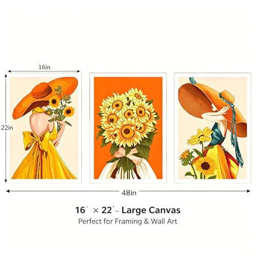 ZGEZGE 3-piece Sunflower Cross Stitch Kit. Suitable for Beginners and Adults. 16x22 inch Large Cross Stitch kit. Includes Scissors, Needles, Thimble, etc. DIY Floral wall Decoration.