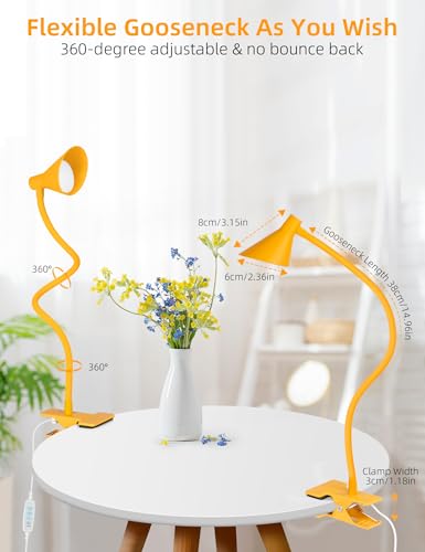 LiFMIRA Desk Lamp Clip on Lamp for Bed, LED Reading Light for Bed Yellow - color: Yellow