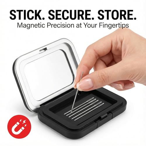 Magnetic Needle Holder Case with Clear Acrylic Lid Sewing Pin Storage Case Portable Needle Keeper Knitting Pin Storage Box Container Cross Stitch Needles Organizer for Embroidery Quilting Craft Tool