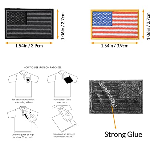 15pcs Black American US Mini Flag Patches, Embroidered Sew on Iron on Patches - color: Mini Flag, Black