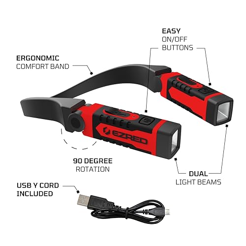 EZRED ANYWEAR Rechargeable Neck Light for Hands-Free Lighting - NK15, Perfect Light for Mechanics, Camping, Hunting, DIY Projects, Reading - color: Red