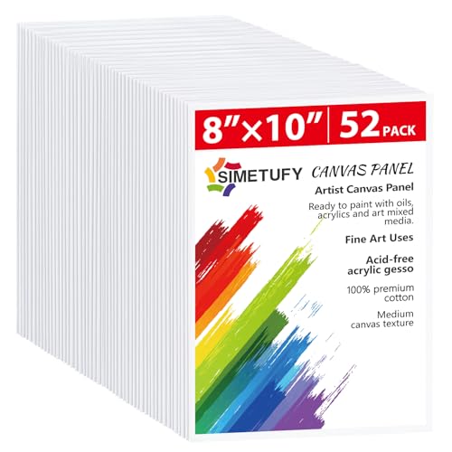 Simetufy Canvas Boards for Painting 52 Pack 8 x 10 Inch Blank Flat Canvas Panels 100% Cotton Pre-Primed for Acrylic & Oil Paint, Art Supplies for Kids & Adults - size: 8"x10"- 52 pack