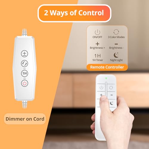 iFalarila Reading Light with Remote, LED Desk Lamp Clip on [1H Timer & Nightlight] RA>95 Dimmable Flexible Gooseneck, Reading Lamp with Clamp for Table - 3.5'' (Adapter Included) - style: 3.5'' White