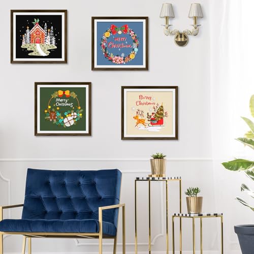 ERKOON 4 Sets Embroidery Kit for Beginners, Christmas Cross Stitch Set with Easy Pattern Embroidery Cloth Hoops Threads for Craft Lover Hand Stitch - color: Christmas
