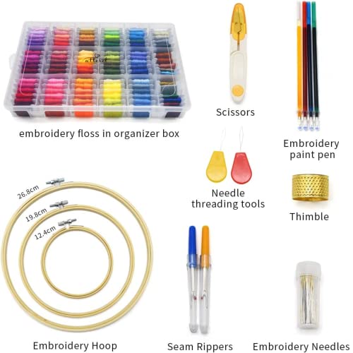 ATTERET Embroidery Cross Stitch Starter Kit, 108 Threads, Hoops, Turquoise - color: Turquoise