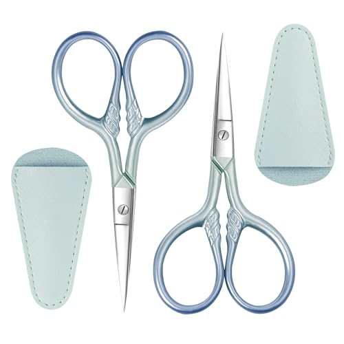 2 Pcs Eyebrow Scissors for Women, 3.5 Inch Stainless Steel - color: Blue