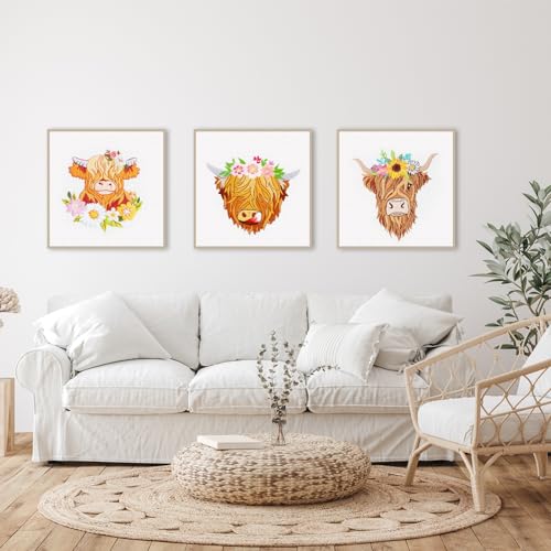 Louise Maelys 3 Pack Highland Cow Embroidery Kit for Beginners Floral Art - color: Animals-9