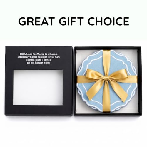 Linen Coasters for Drinks, Set of 6, 6 inch, Sky Blue - color: 1253 - Sky Blue, size: 6 inches