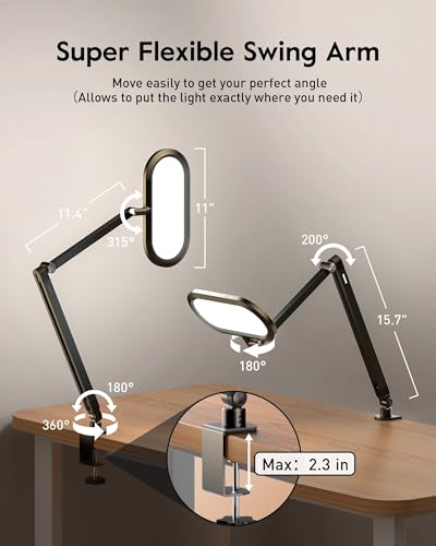 LitONES Dual-Side LED Desk Lamp with Clamp, Soft Light with Stepless Remote - color: Black