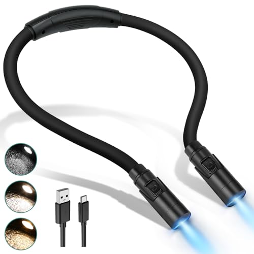 Rechargeable Hands-Free Neck Light with 3 Adjustable Color Modes, Black - color: Black