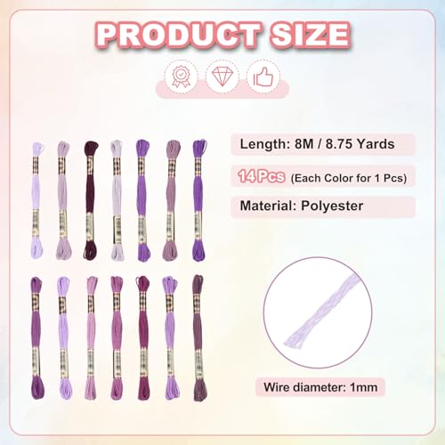 PATIKIL 14 Skeins Embroidery Floss Polyester Multicolored Purple - color: Multicolored Purple