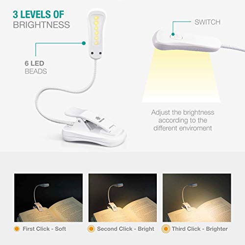 Vekkia 3000K Warm LED Rechargeable Book Light(Elegant White) - color: White