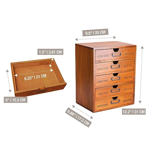 Vintage 5-Drawer Wooden Desk Organizer - Craft Storage - Rustic Shelf Drawer - Home Bedazzling, Rhinestone Organizers and Accessories - Embroidery Floss - Apothecary Cabinet, Art Storage I Stackable - size: 5 Drawer