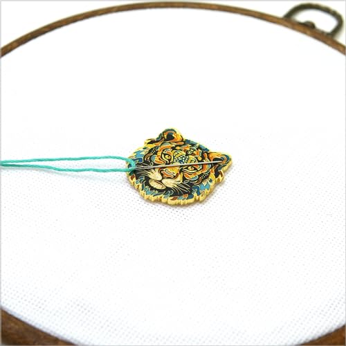 Awesome Pattern Studio Needle Minder Set - Mandala Tiger Magnetic Needle Minder + 2 Needle Threaders. Enamel Pin for Cross Stitch, Embroidery and Craft