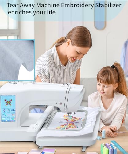 Tear Away White Embroidery Stabilizer Roll 1.8oz Medium Weight 12"x25 Yards Pre-Cut Stabilizing Backing ，Backing Fabric Cut into Variable Sizes, for Machine Embroidery and Hand Sewing - size: 12"