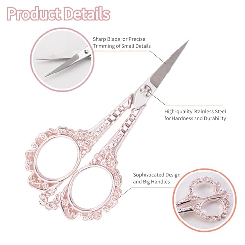 All Purpose Scissors With Sheath - Sharp for Sewing, Embroidery, Cuticle, Eyebrows, Manicure, Pedicure, Beauty Grooming - Office, Home, School, Crafts (Pink Gold) - color: Pink Gold