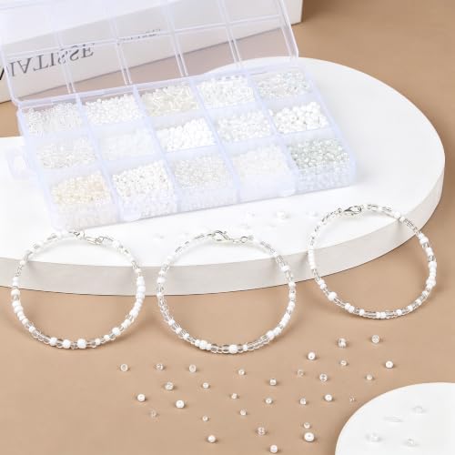 White Seed Beads for Jewelry Making Glass Bugle Beads for DIY Craft - color: White