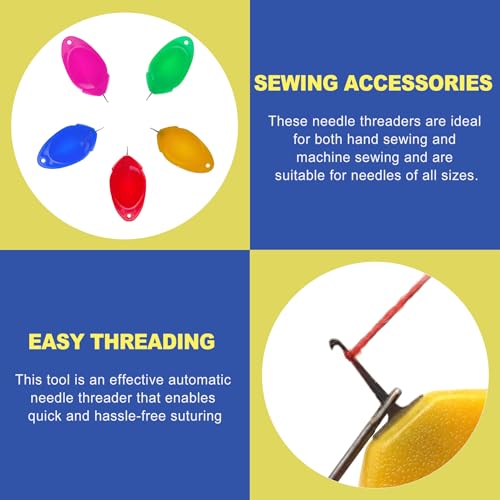 CepuXozi Needle Threaders, 12Pcs Simple Automatic Sewing Tool, for Hand Machine Embroidery Floss Small Eye Needles, Cross Stitch Beading Jewelry Making, Seniors Beginners Poor Eyesight, 5 Colors