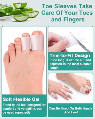 16 Pack Silicone Toe Sleeves Gel Toe Protectors, Clear, Multi-Size