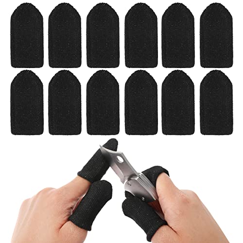 TIESOME 12 PCS Finger Cots Cut Resistant Protector, Finger Covers for Cuts Reusable Gloves Life Extender Anti-Slip Cut Resistant Finger Protectors for Kitchen Work Sculpture Supplies (Black)