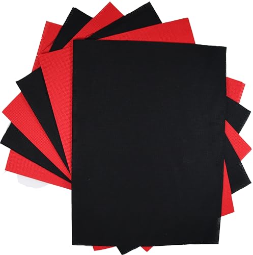 KCS 4/6 pc of 12" x 18" 30cmx45cm 16CT Counted Cotton Aida Cloth Cross Stitch Fabric (Red+Black, 6 pc) - color: Red+black, size: 6 pc