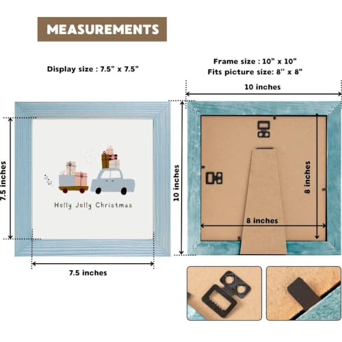 Rustic Wooden Square Picture Frames 8x8 - Set of 2-100% Natural Eco Distressed Wood with Real Glass for Wall Mounting and Tabletop Photo Frame - Blue Turquoise - color: Blue Turquoise