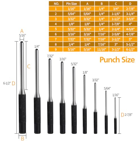 14pcs Pin Punch Set, including Universal Block, Pin Punches and Hammer - size: Pin Punches + Block