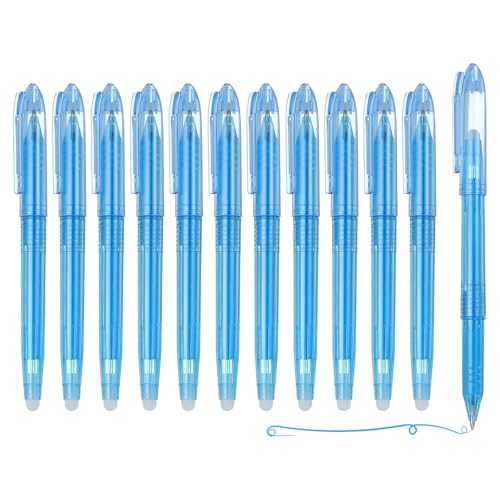 PATIKIL 12Pcs Erasable Gel Pens, 0.5mm Fine Point Heat Erasable Marking Pen with Cap Smooth Writing Fabric Markers for Sewing Drawing Writing Planner, Sky Blue Ink - color: Sky Blue