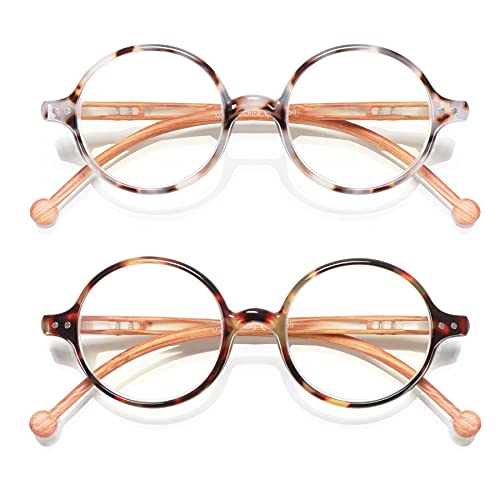Round Reading Glasses for Women Men Blue Light Blocking Circular Readers Unisex Ultra Lightweight Circle Eyeglasses - color: Wood-grey Tortoise+brown Tortoise