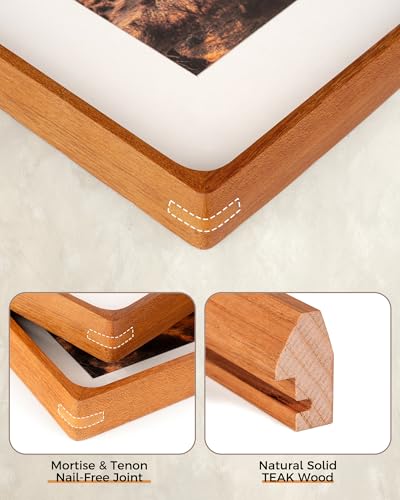 RICHFOCUS 4x6 Picture Frame USA-Sourced Natural Teak Solid Wood Photo Frame Handcrafted Rounded Corner Wooden Frame with Real Glass Display Photos 3x5 with Mat or 4x6 Without Mat - color: Teak, size: 4x6-1PC