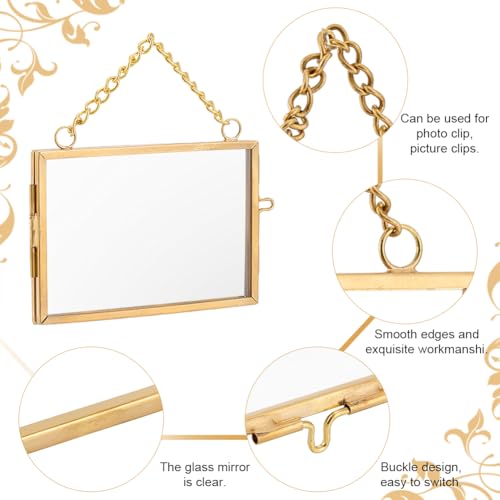 OLYCRAFT 6pcs Wall Hanging Mini Photo Frames 3x2 Inch Double Glass Picture Frame Gold Folding Frame DIY Vintage Artwork Display Frames for Wall Hanging Pressed Flowers Pictures Home Decor - size: 3x2 Inch
