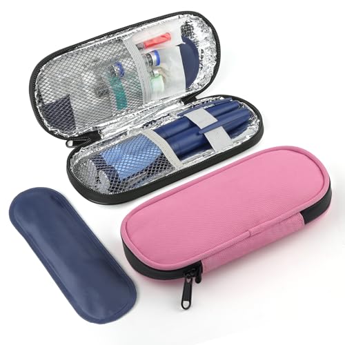 Insulin Pen Cooler Travel Case with 2 Reusable TSA Approved Ice Packs, Diabetic Medication Insulated Cooler Bag for Insulin Pens and Other Diabetic Supplies Storage Pink - color: Pink