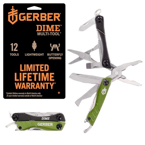 Gerber Dime 12-in-1 Mini Multitool Pliers, Pocket Knife,Bottle Opener,Green - color: Green