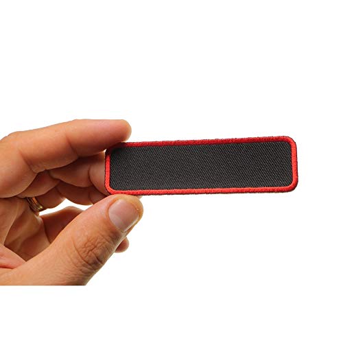 Blank Name Tag Patch Red Border - By Ivamis Trading - 3.5x1 inch - Twill Fabric - Paper Backing - Embroidered and Laser Cut Borders (P4832) - color: Black,Red, size: Small 3.5x1 inch
