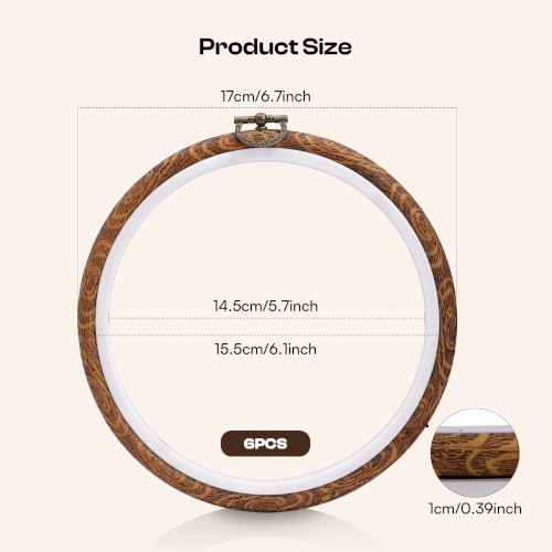 Caydo 6 Pieces Imitated Wood Embroidery Hoop Frame, 6Inch - size: 6.7 Inch