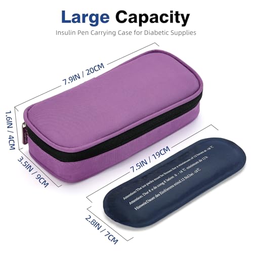 apollo walker Insulin Cooler Travel Case with Ice Packs and Insulation - color: Purple, size: Small