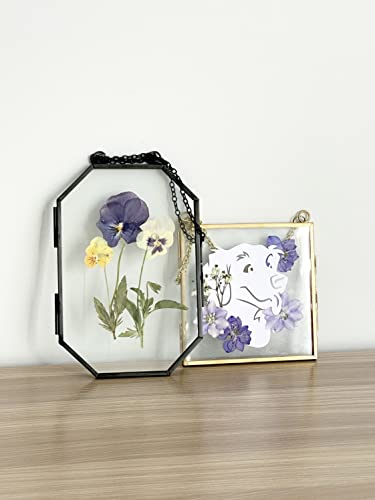 Beedecor Double Glass Frame for Pressed Flowers, Polaroid Photo and Artwork,Hanging Pressed Flower Frames,Wall Decor Clear Floating Frame Display for Kids Art and Memento (Gold, 4x4) - color: Gold, size: 4x4