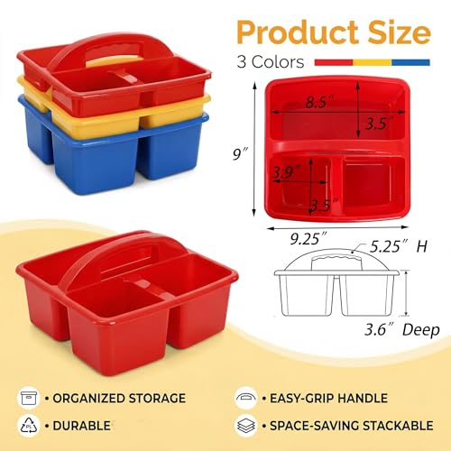 TOPZEA 3 Pack 3 Compartment Portable Classroom Supply Caddy with Handle