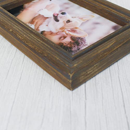 CVHOMEDECO. 4x6 Picture Frame Made of Solid Wood High Definition Glass Rustic Antique Designs Small Photo Frame for Tabletop Display and Wall Mounting, Distress Brown - color: Distress Brown B, size: 4" X 6"