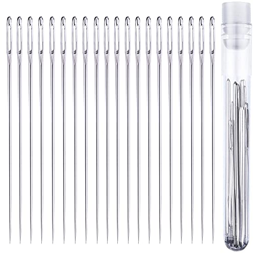 20 pcs. Large Eye Hand Sewing Needles - 1.5 inch Long in Needle Storage Tube with Needle Threader