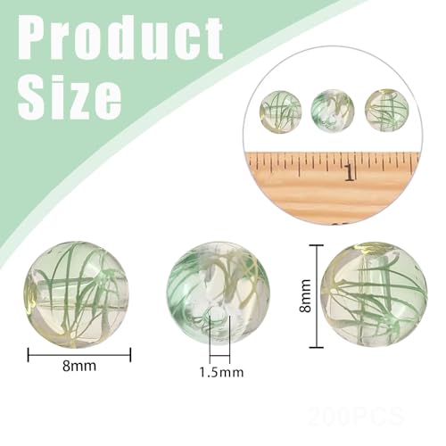 8mm Hand-Drawn Glass Beads Bulk 200pcs Yellow Green Round - color: Yellow&Green 8mm