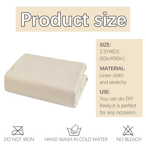 100% Cotton Unbleached Muslin Fabric, 63 Inch X 2.5 Yards by The Yard, Medium & Light Weight Draping Fabrics Suitable for Sewing, Embroidery, Garments, Apparl Cloth and Crafts Material-Natural