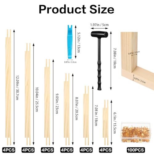 24 Pcs Wooden Stretcher Bars – 6 Sizes Needlework Frame Kit w/ 100 Tacks