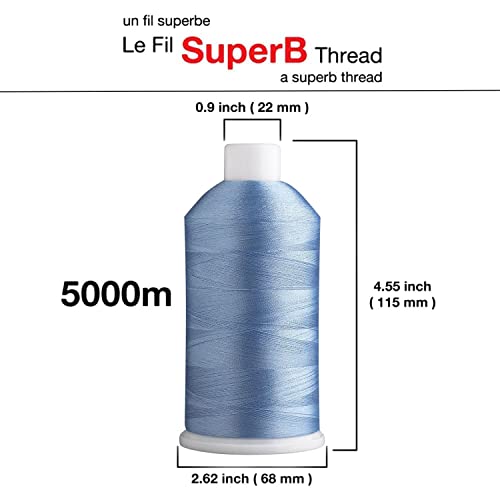 Superpunch SuperB Embroidery Thread 40wt, 5000 m Cone, Carolina Blue 406 - color: Carolina Blue 406, size: Pack of 1